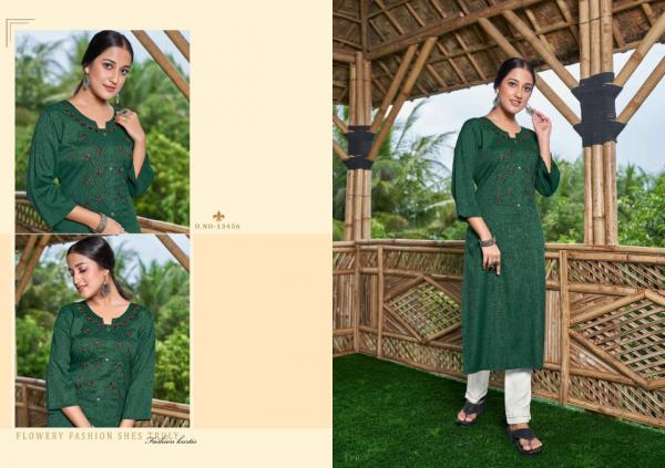 Kalaroop Innaya Rayon Embroidery Designer Kurti Collection